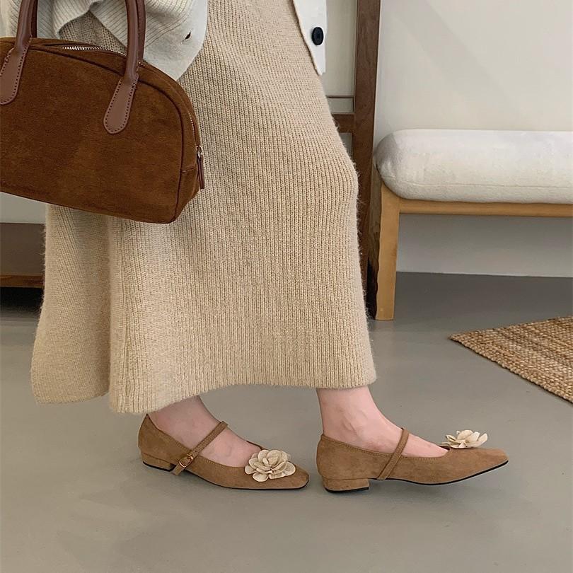 Ballet Fairy Suede Round Head Shallow Mouth Inner Height Increase Single Shoes Spring and Autumn Flat Bottom Mary Jane Women's Shoes