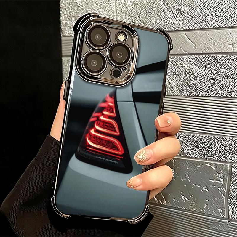 Sports Car Cool Taillight Plating Phone Case For Iphone 16 17 Pro Max Air 16E 14 15 Plus 12 13 Mini Anti-Fall Airabag Cover
