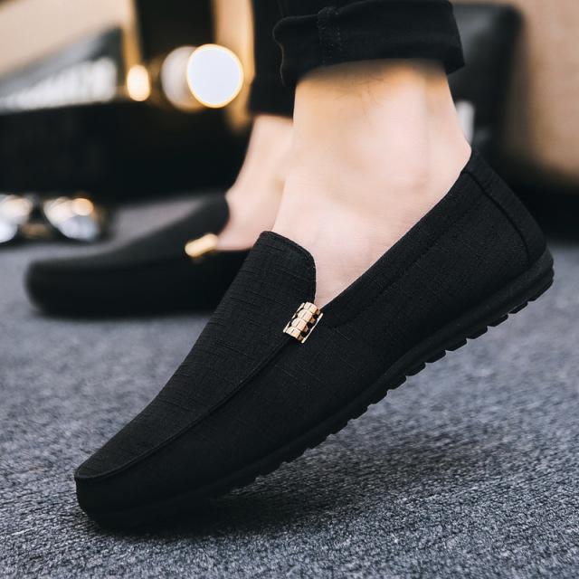 Heren Casual Loafers Canvas Ademend Heren Casual Sneakers Mannelijk Outdoor Casual Platte Loafers Canvas Schoenen Herenschoenen 44 zwart