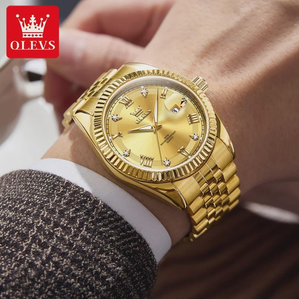 OLEVS Men's Watches Silver Stainless Steel Waterproof Quartz Watch for Man Luminous Date Business Original Male Wristwatch