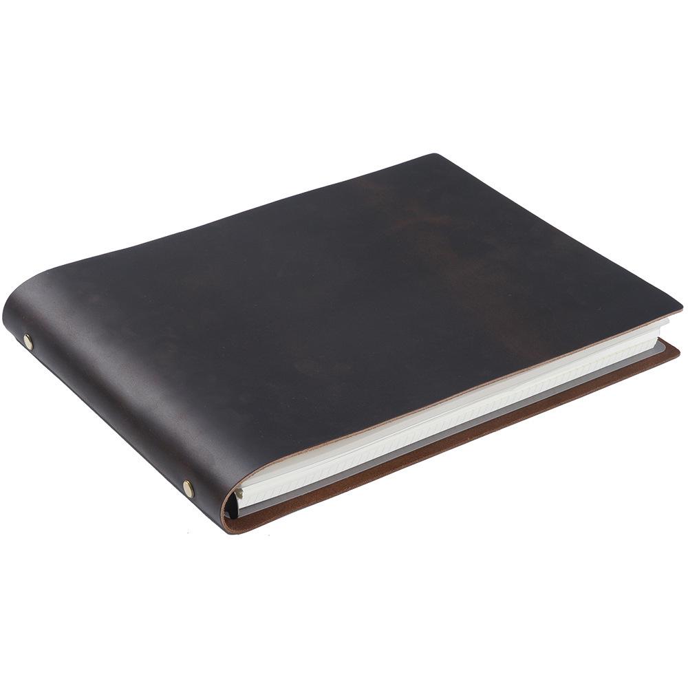 A4 Horizontal Handmade First Layer Cowhide Retro Notebook Sketchbook Diary Grid Paper 80 Sheets кофейный