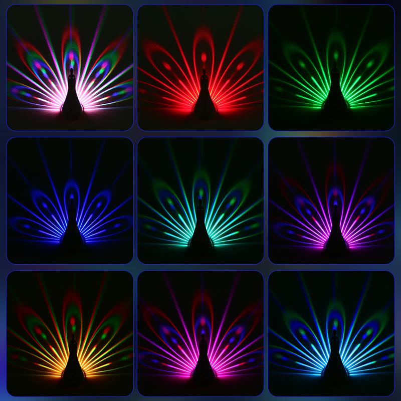 Peacock Projector Night Light: Remote-Controlled, Wall Hanging, Colorful Atmosphere for Bedside or Birthday Gift.
