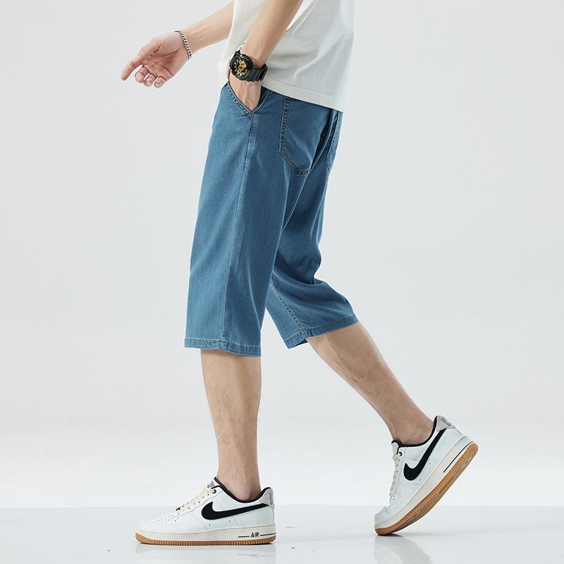 Ultra-thin Tencel Denim Shorts for Men, Cool, Loose, Straight, Casual, Versatile, Cropped Pants, Summer Trend, Versatile