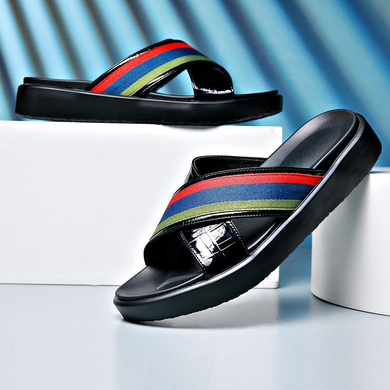 Summer New Shoes for Men Fashion Slippers Genuine Leather Casual Slides Street Cool Beach Shoes Man Sandals