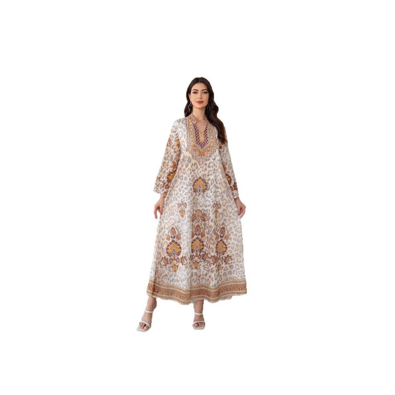 Middle East Cross-Border Women clothes Robe Embroidered Cloth Dubai Print Hot Drilling Women's Maxi Dress Arab Dress Dress