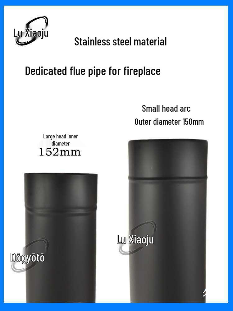 High-End Black Stainless Steel Fireplace Chimney Vent Pipe & Elbow Tee with Rainproof Cap - 150mm