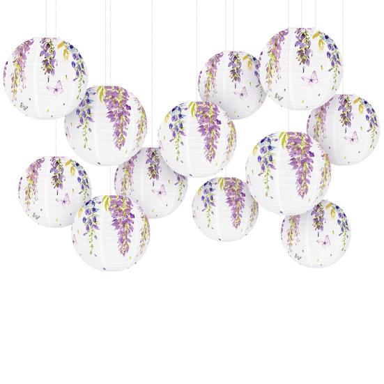 Flower Lantern Purple Wisteria Flower Hanging Decoration Floral Paper Round Lantern for Spring Tea Party Bridal Shower Birthday Decor