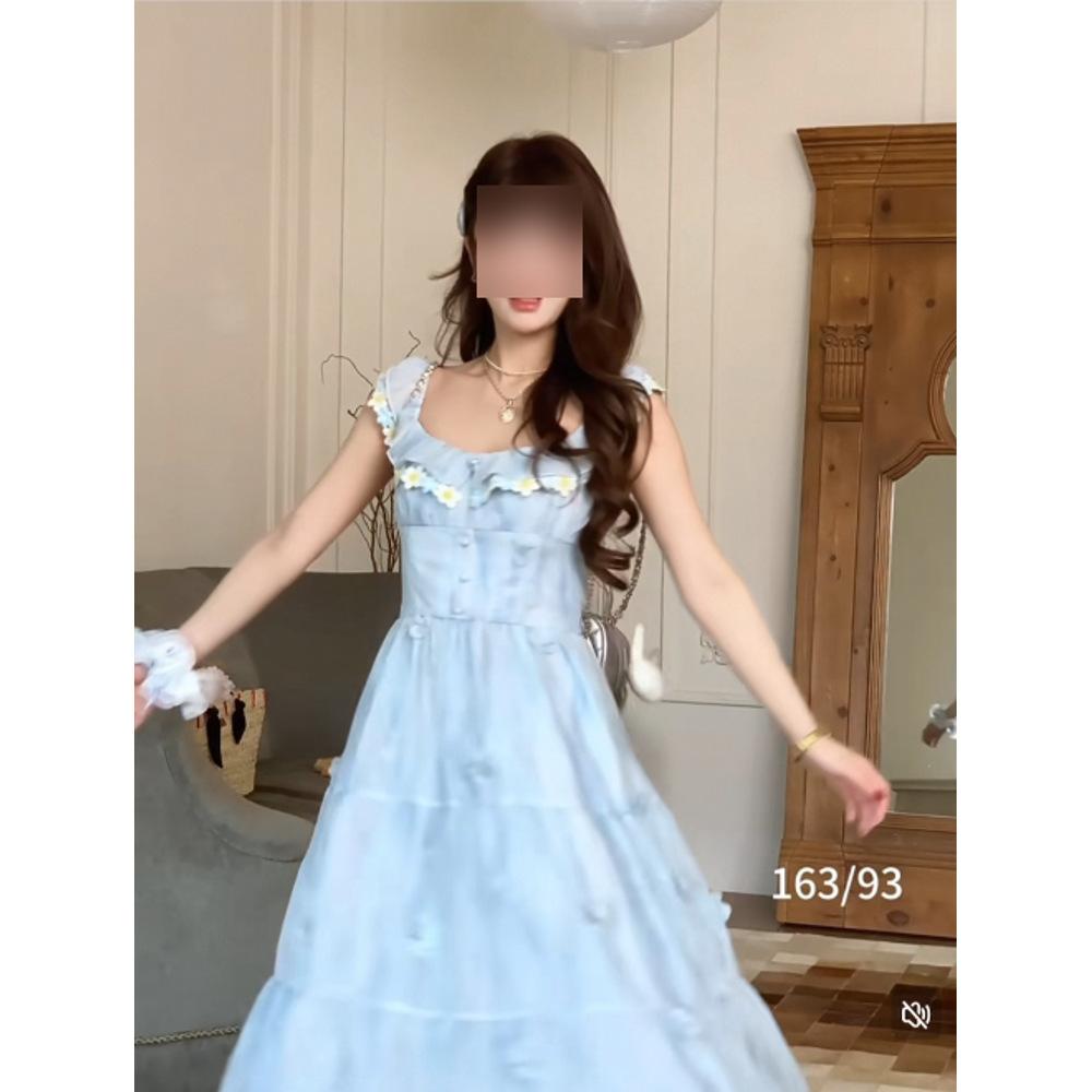 Pure Xiaofei Sleeve Suspender Dress Women's Summer Yellow Versatile Long Dress Spring Girl Wear Gentle