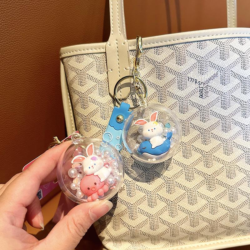 Mengqu Ball Paradise Bunny Keychain Creative Cute School Bag Pendant Delicate Small Jewelry Girls Keyring