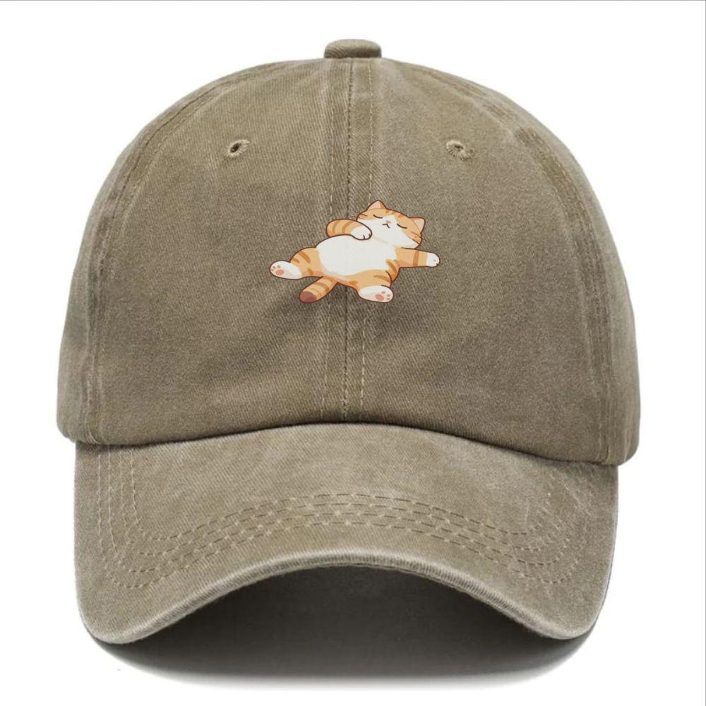 Pc Retro Washed Distressed Baseball Cap Animal Print Cozy Sleeping Cat Design Daily Outdoor Unisex Wearable Comfortable Accesso