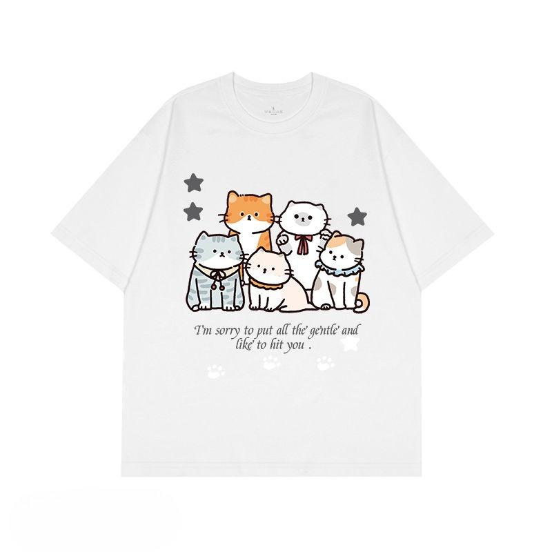 

Fun Cat Printed Men s T-Shirt Summer Vintage Kawaii Men s Women s Surfing Beach T-Shirt Unisex Breathable Casual Top 4XL