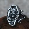 Adjustable Skull Coffin Ring In Antique Sterling Punk Gothic Unisex Jewelry
