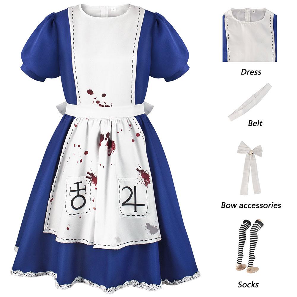Костюм для косплея Alice Madness Игровая горничная Алиса Платье Носки Хэллоуин Вечеринка Костюмы для выступлений для Женщин Девочек XXXL white