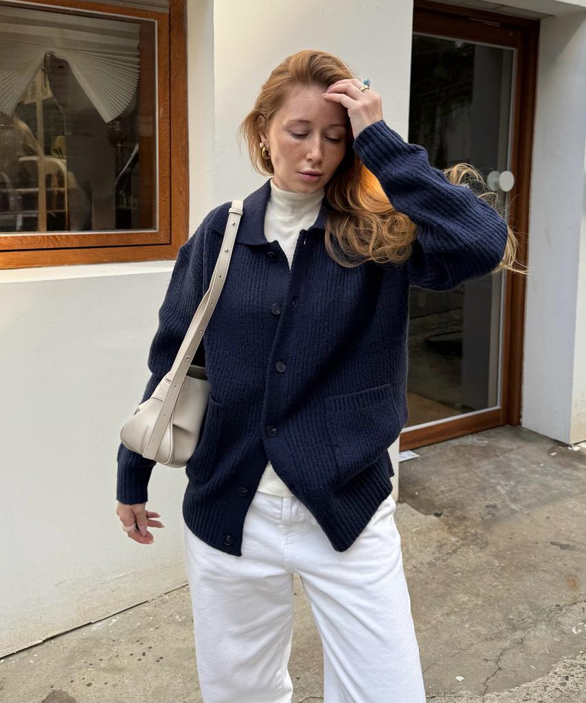 Blond9 Button Collar Knit Cardigan_Navy