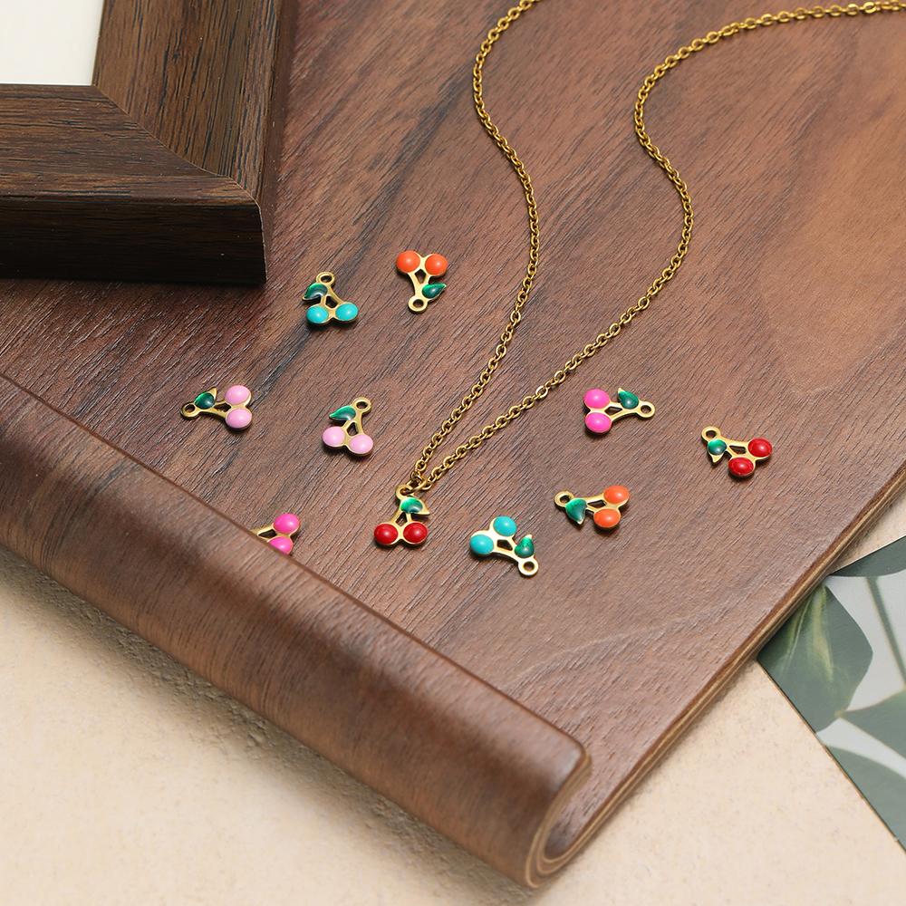 20Pcs Stainless Steel Small Enamel Cute Cherry Charms Jewelry for DIY Girls Necklace Women Pendant Bracelets Earrings Making