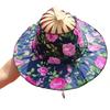 Floral Printed Fan Sun Hats Foldable Bamboo Sunscreen Cap Women Sunhat Folding Fan Hat  for Travel