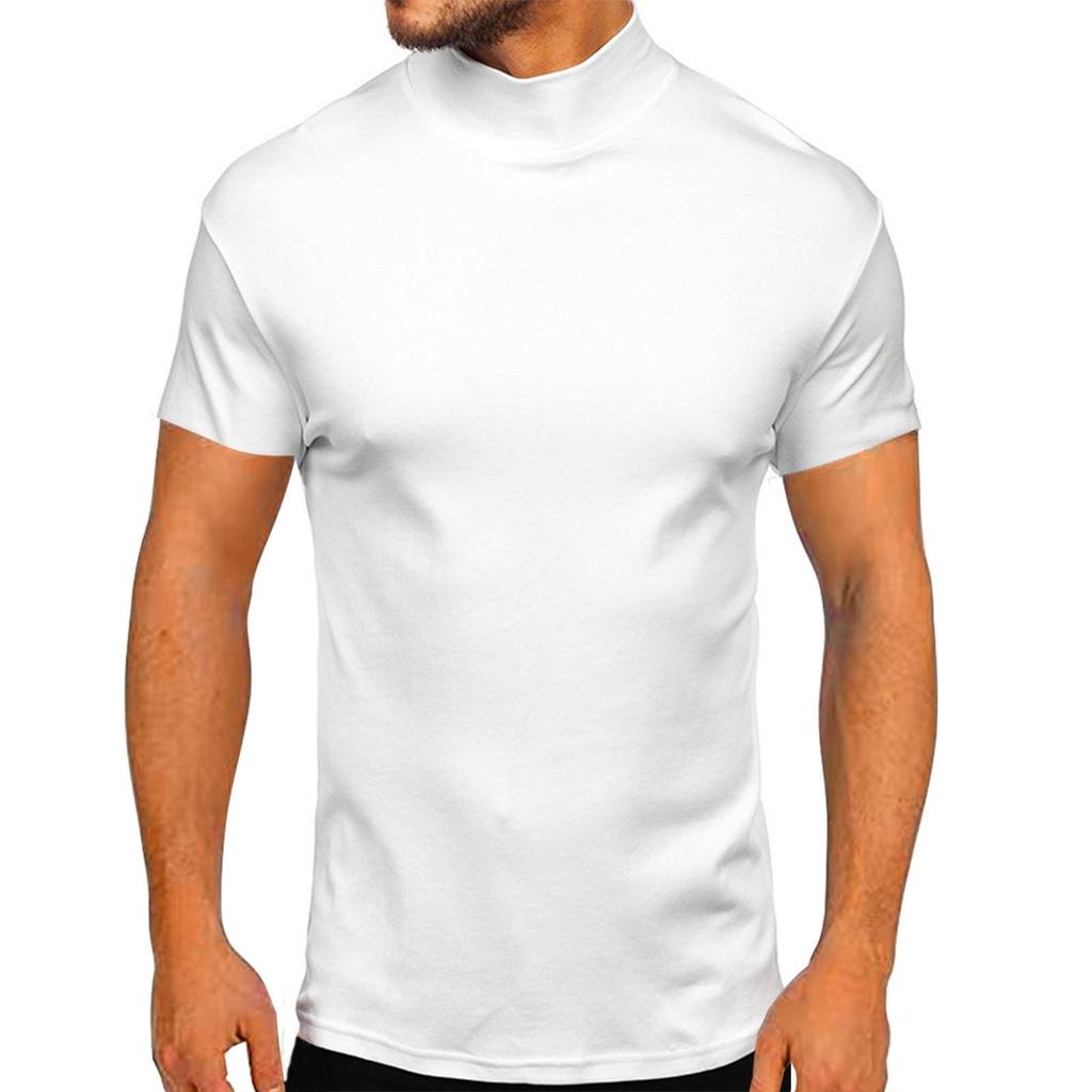 European and American Men's Thick Warm Long-Sleeve Cotton T-Shirt with Half-High Collar