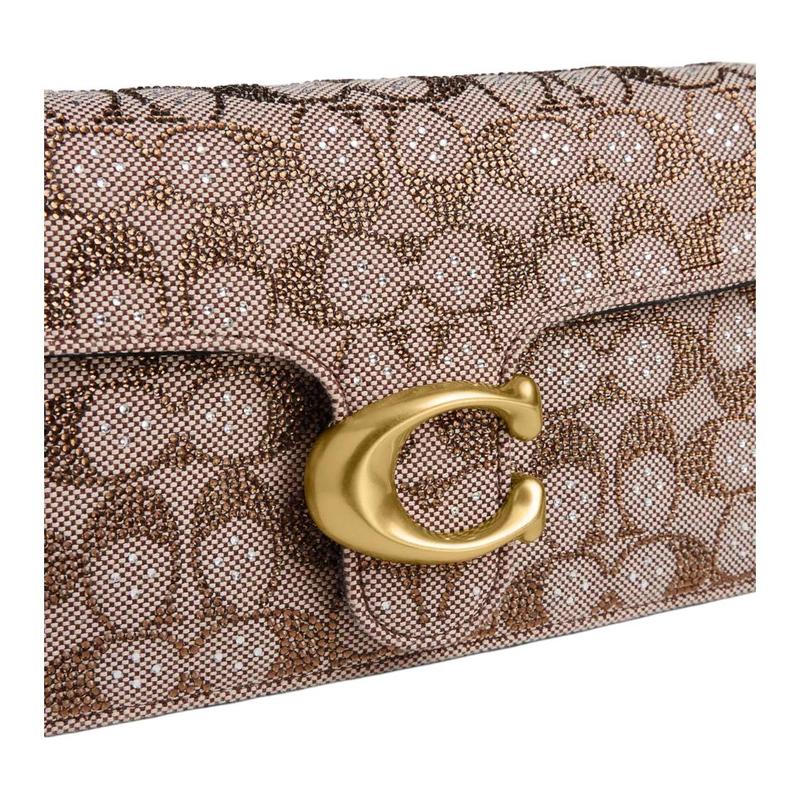 Coach Tabby 26 Crystal Logo Jacquard Classic Design Natural Grain Nappa Leather Shoulder Bag Medium Women Mushroom