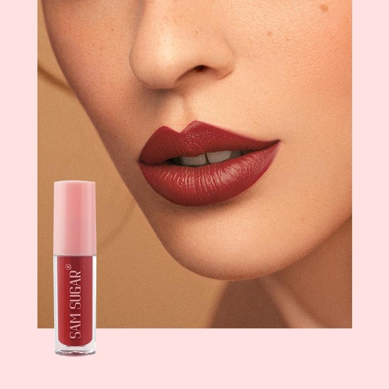 SAM SUGAR 6 Colors Glossy Lip Gloss Set Matte Velvet Waterproof Long Lasting Non-Stick Cup Nude Red Liquid Lipstick Makeup Kit for Women Cosmetics