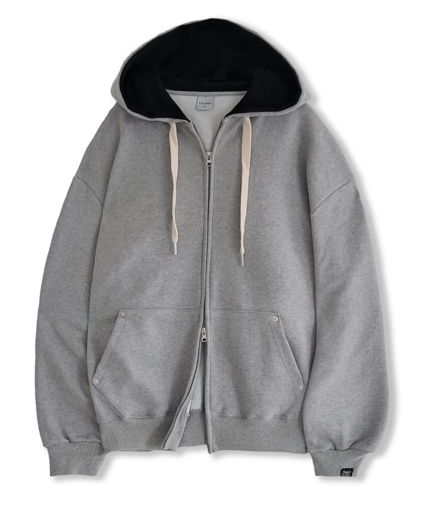 Ocelot D14 (Fleece-Lined) Hoodie Color Block Basic Two-Way Zip-Up_Black
