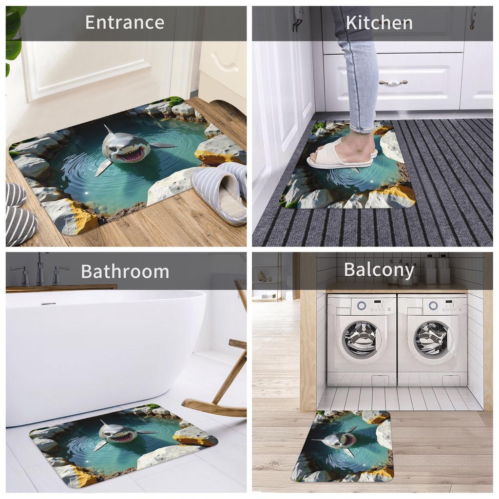 Shark Attack 3D Visual Design Front Door Mat Anti-Slip Outdoor Waterproof  Doormat Kitchen Balcony Entrance Rug Carpet