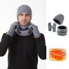 3Pcs/Set Winter Hat Scarf Gloves Set Solid Color Windproof Brimless Hat Neck Warmer Touch Screen Gloves Set