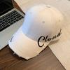 Letter embroidery black baseball cap women's summer wide brim hard top cap big head circumference showing face small hat