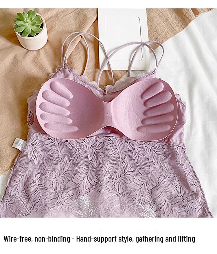Butterfly Lace Wrap Chest Cross Strappy Tank Top with Pads - Sexy, Thin Bandeau Base Layer Lingerie for Women