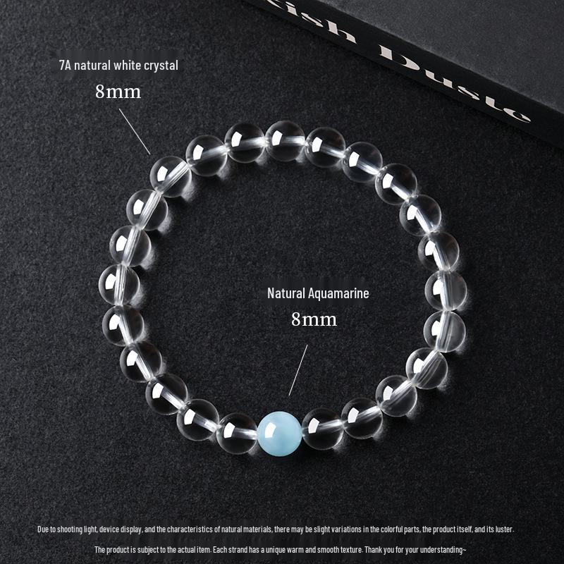 Aquamarine & White Crystal Beaded Bracelet: Fairy Summer Style for Girls, Sweet & Simple Fashion Hand Jewelry with a High-End Feel