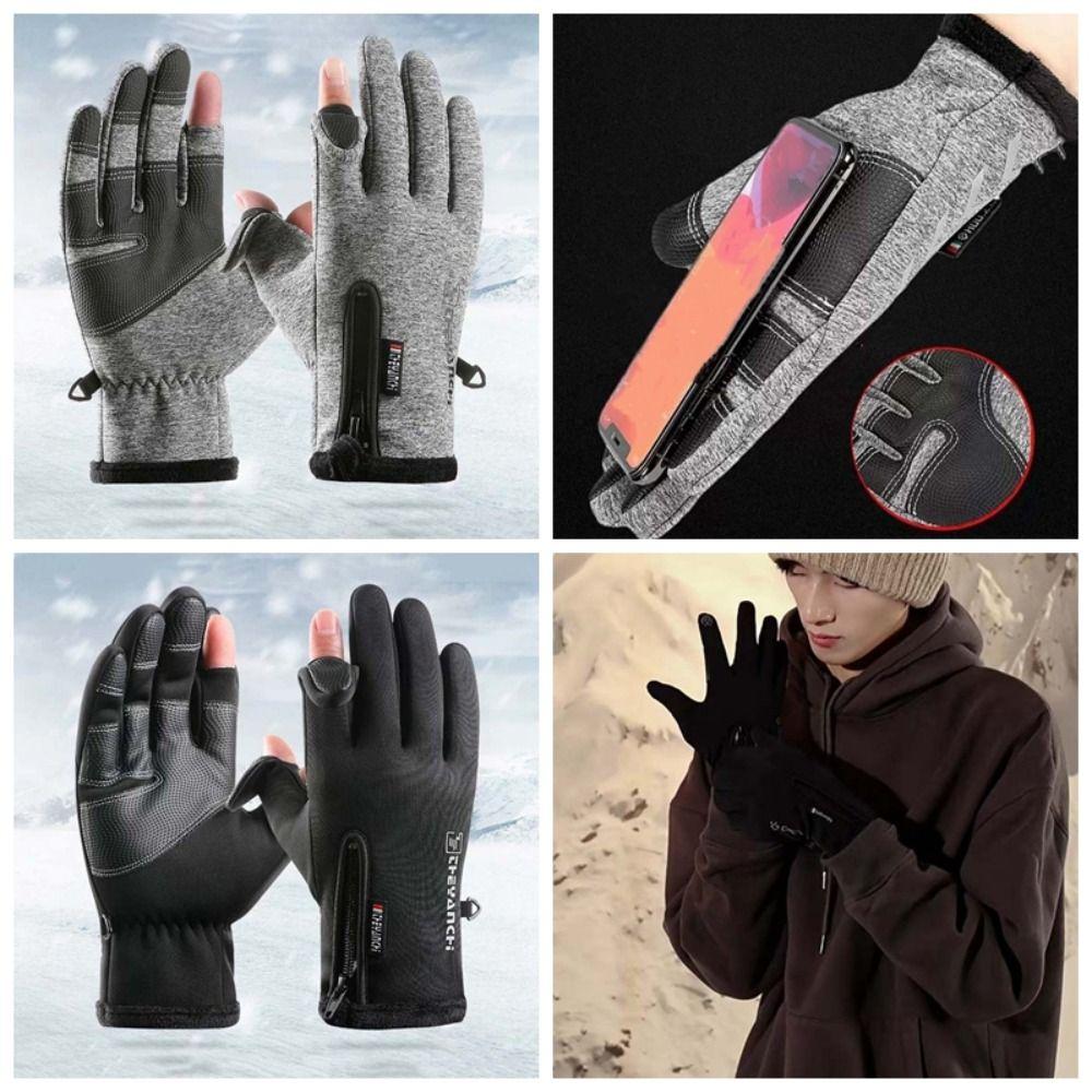 Anti-slip PU Anti-cold Mittens Soft Plush Thickened Gloves Gift Windproof Finger Mittens Skiing