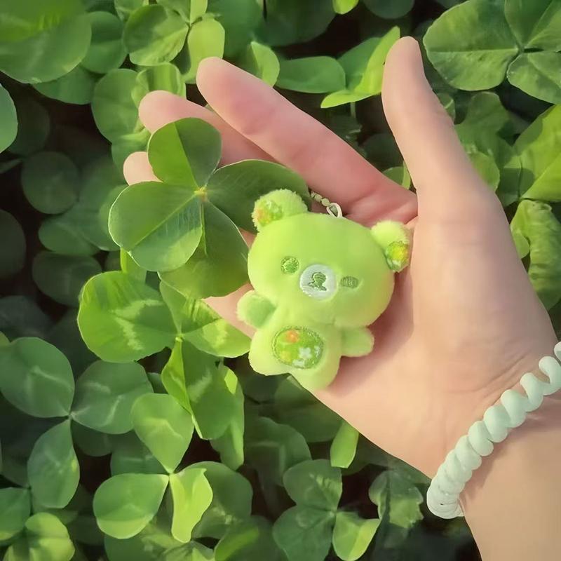 Four Leaf Clover Bear Plush Toy Keychain Cartoon Soft Stuffed Doll Pendant Car Key Ring Backpack Bag Decor Kid Gift