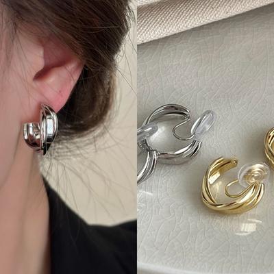 Korean Fashion Geometric Round Cross-piercing Ear Clips for Women Simple Personalized Clip Earring Design Simple Girl Zircon