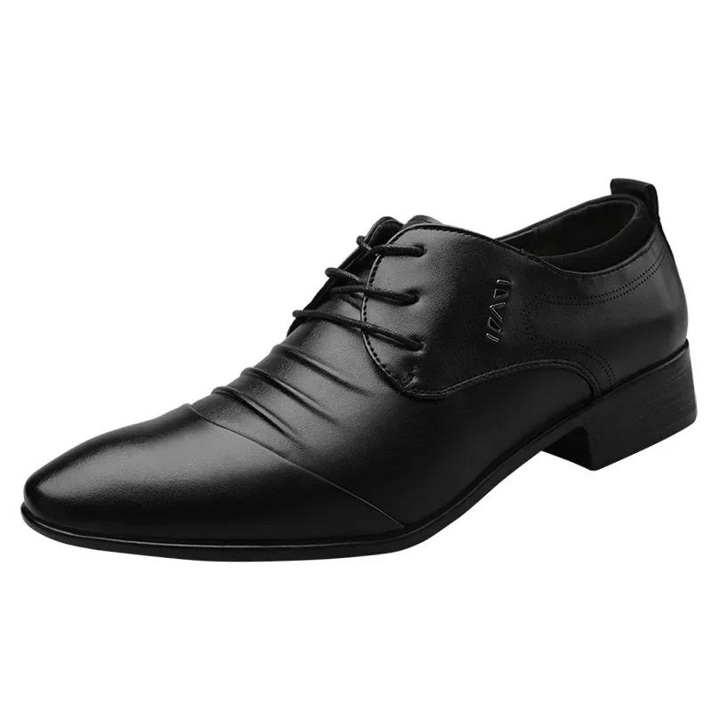 New Classic Men's Formal Shoes with Lace Up White Leather Shoes, Plus Size Pointed Business Casual Men's Wedding Formal Shoes