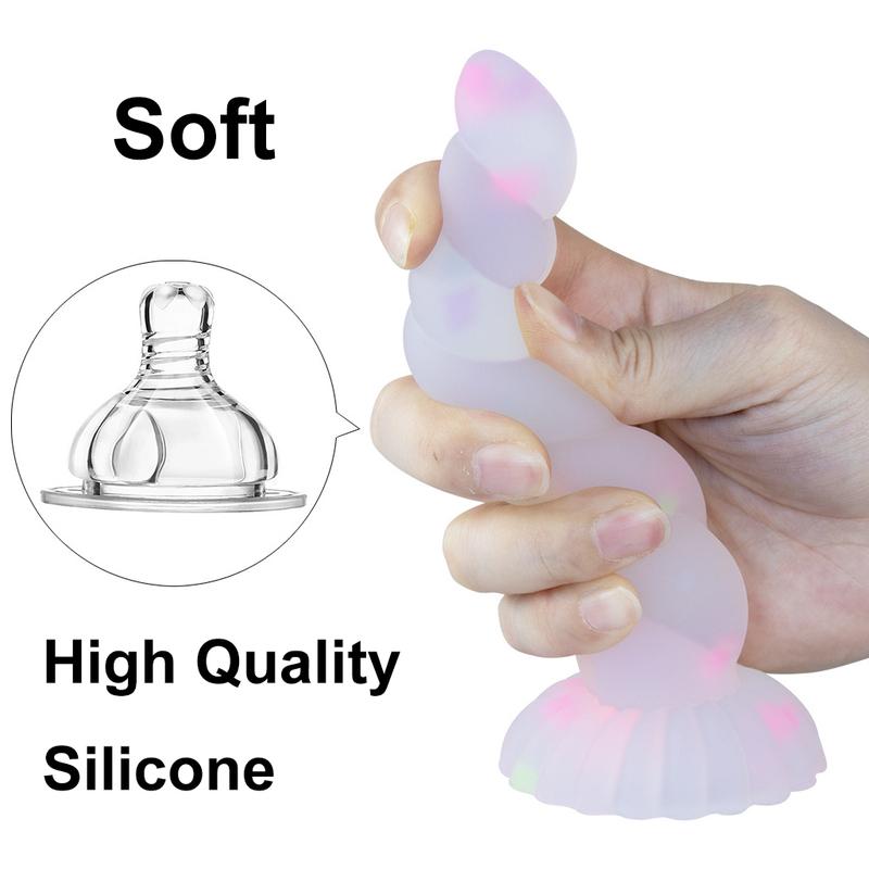 TleMeny Luminous Anal Plug With Sucker Multi Color Silicone Butt Sex Toys Glowing Dark Penis Twist Granules Style Erotic Product