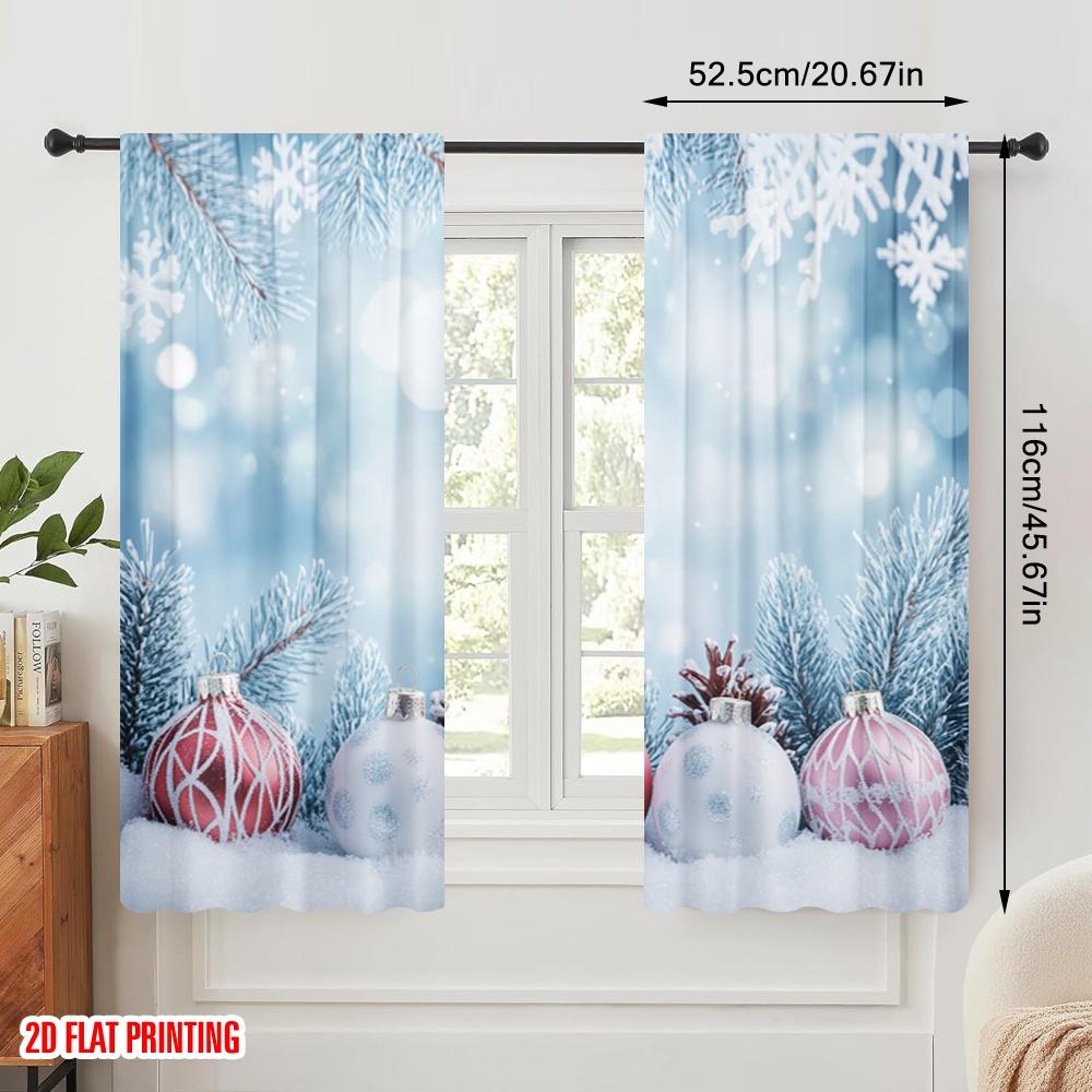 2pcs,2D Plane Printing Curtains Roller Blinds Christmas Ornaments Snowflakes Pinecones (3) Durable 100% Polyester Fabric