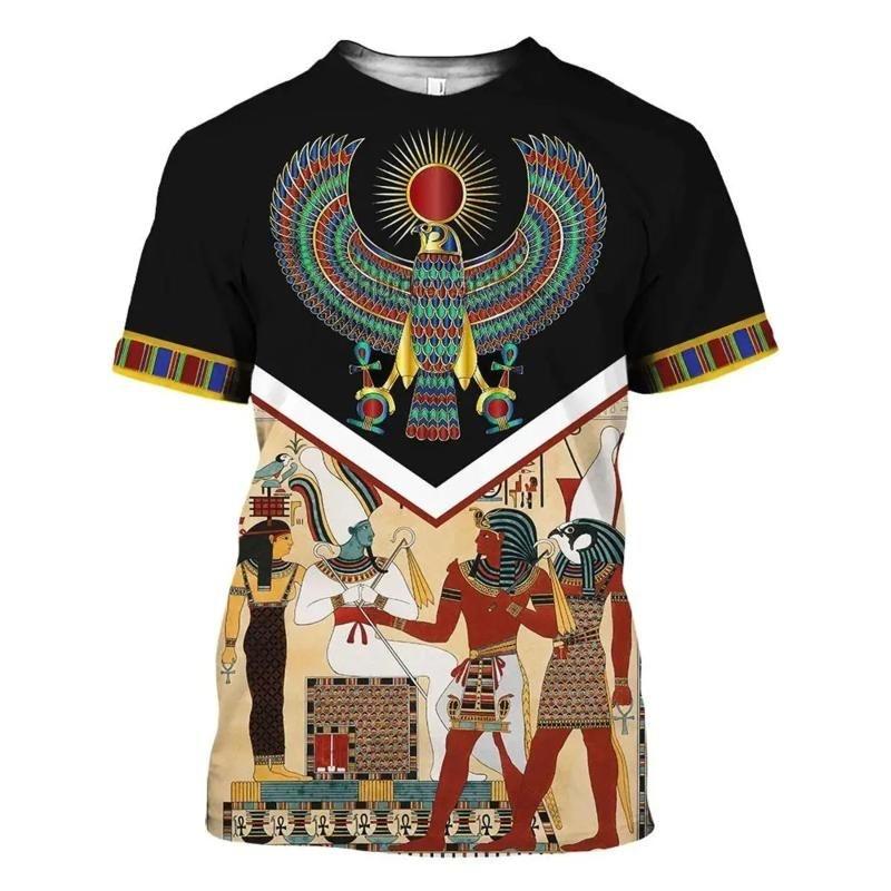 Ancient Egyptian Bird Graphic T Shirt For Men Pharaoh 3D Printed Tees Summer Fashion Short Sleeve Tops Loose O-Neck T-Shirts