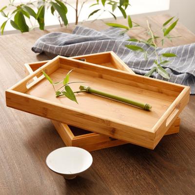 Bandeja Rectangular de Madera de Bambú para Té Bandeja de Madera Maciza Bandejas para Tazas de Té Soporte de Bandeja con Asa Bandeja de Madera para Almacenamiento de Platos de Cena de Hotel