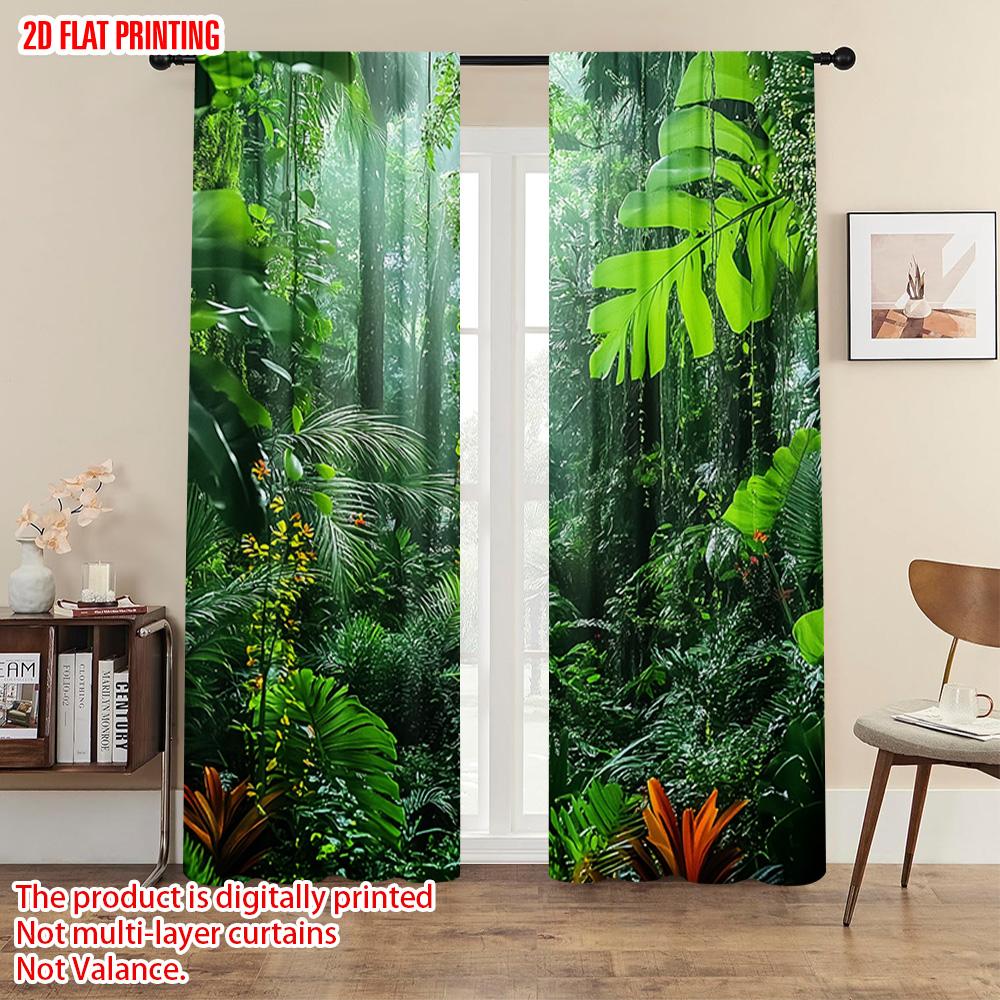 2pcs   plane printing Print Curtains Tropical Rainforest Landscape Versatile Fabric (without rod) Outdoor Decorations Use for