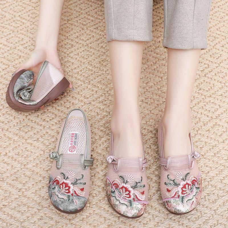 Old Beijing Cloth Shoes Women's Mesh Shoes Summer Mesh One-pedal Flat-soled Mother Shoes Mesh Yarn Breathable Ethnic Style Embroidered Shoes