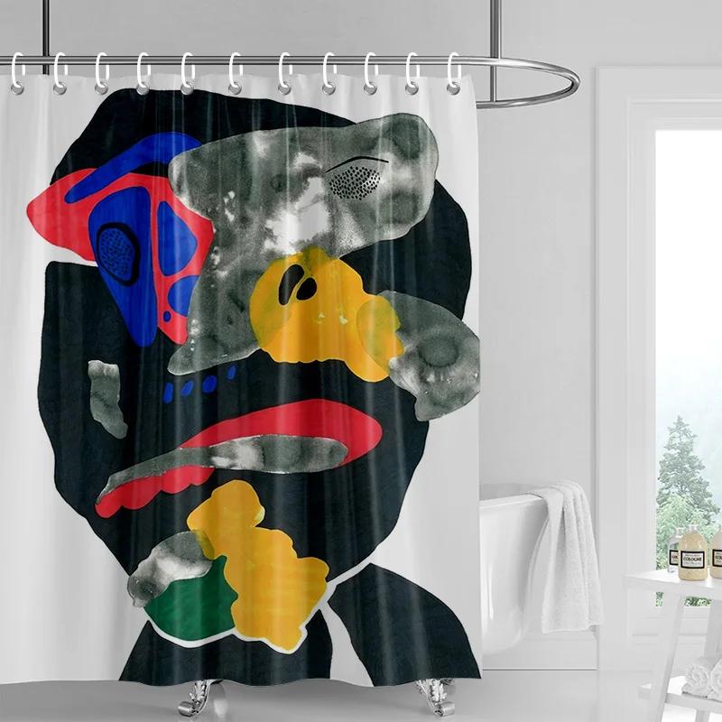 

Happy Face Shower Curtain - Vibrant Yellow & Pink Brushstrokes, Waterproof With Grommets, Playful Bathroom Decor W60H190(CM)-1 Pcs