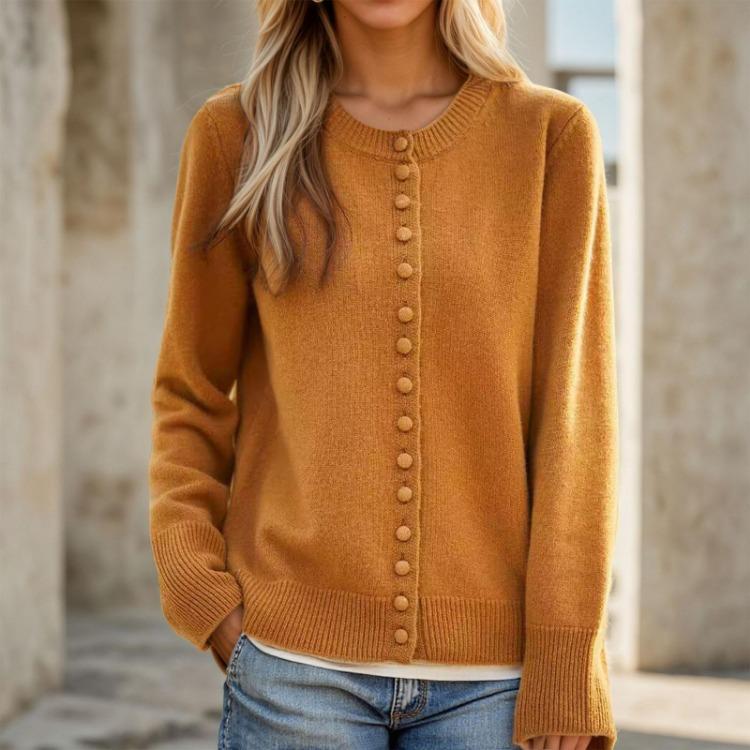 Lightweight Women Cardigan Casual Knitted Sweater Coat Long Sleeve Button Down Crewneck Loose Solid Outerwear