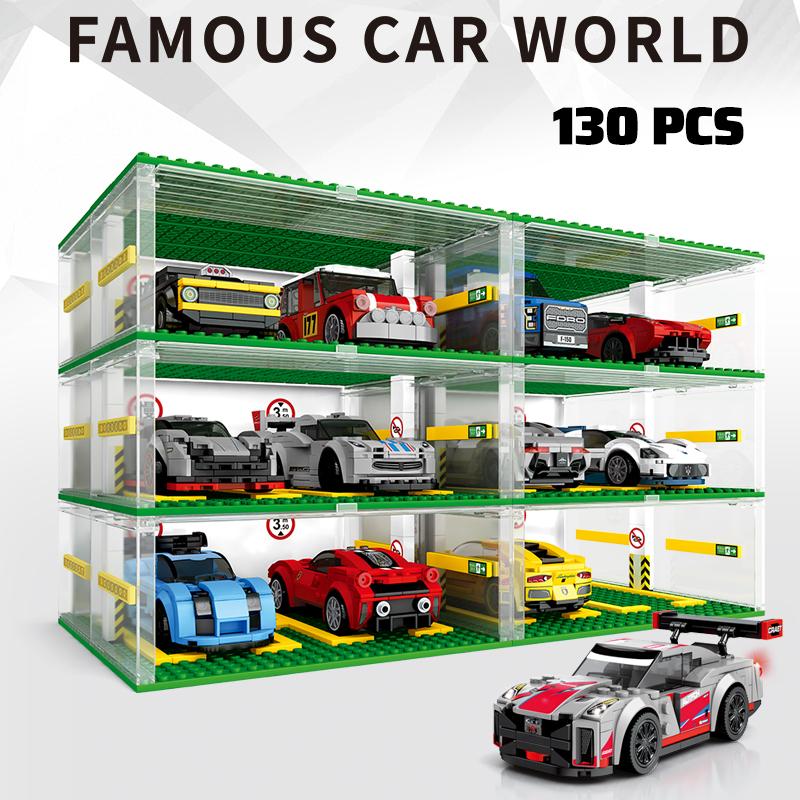 Non-Toxic Sembo Block City Sports Cars Garage Building Blocks Moc Supercar Racing Parking Lot Diy Vehicle Storage Box Bricks Kids Toys