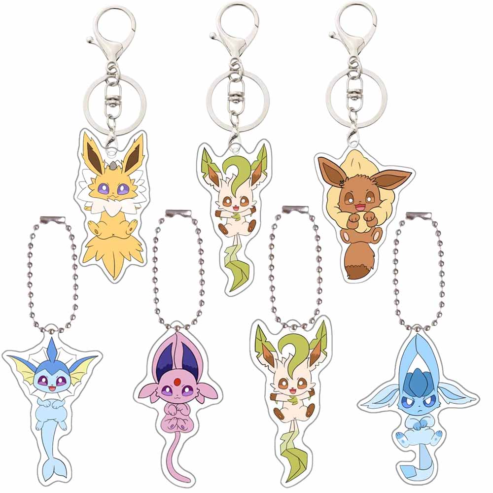 Pokemon Anime Cartoon Keychain Eevee Leafeon Espeon Glaceon Vaporeon Jolteon Acrylic Key Chain Pendant Decoration