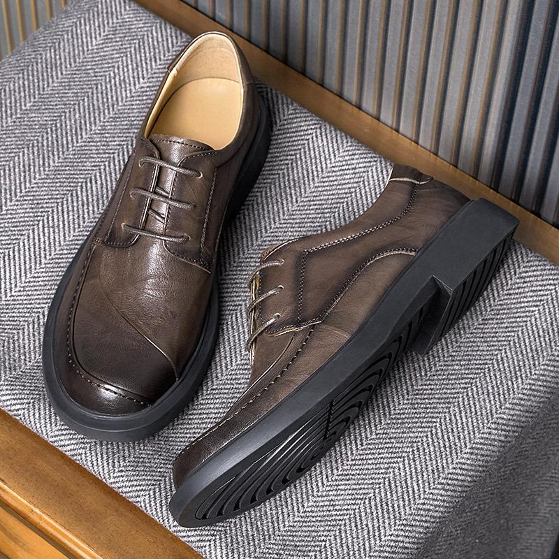 Plateau Derby Schuhe Herren Rundkopf Britischer Stil Kleine Lederschuhe Retro Trend Spleißung Business Casual Herrenschuhe