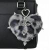 Unique Y2K Themed Fuzzy Keychain With Winged Heart Charm Delicate Keyrings Pendant Accessory For Bags And Keys