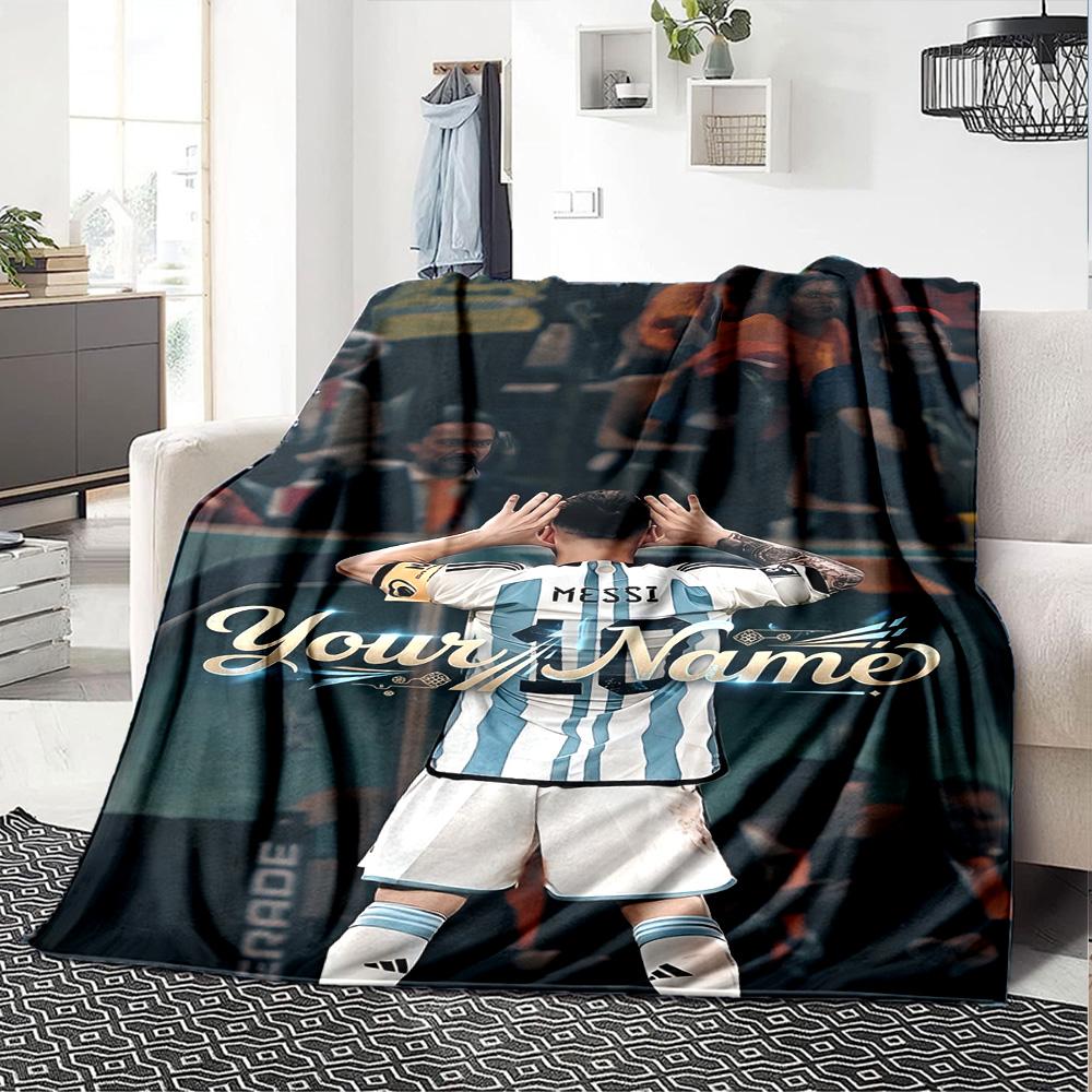Football Messi Customize Text Blanket Cozy Customizable Blanket Soft Warm Cozy Throw For Bed Seaside Living Room Office Chair Four Seasons Multipurpos