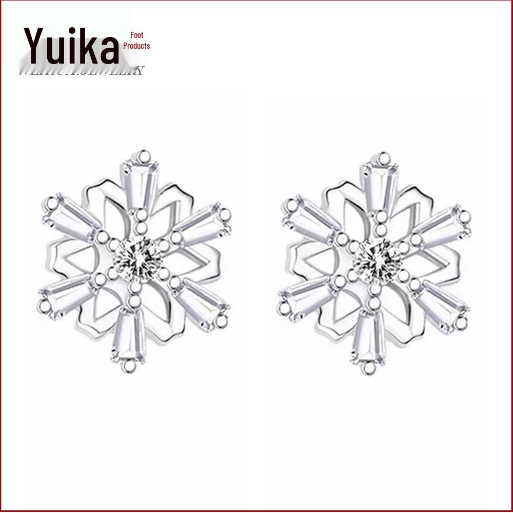 Romantic Snowflake Zircon Stud Earrings - Women's Elegant Charm with Inlaid Diamond and Leaf Design