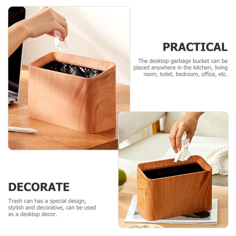Solid Wood Color Waste Paper Basket On Home Office Desk Mini Trash Bin Wastebasket Small Can Tiny Countertop
