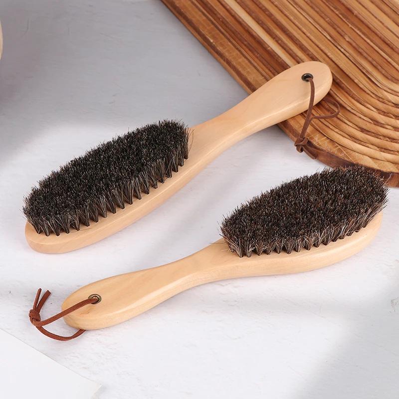 Soft Horse Hair Brush with Wooden Handle Anti-Static Shoe Polish Cleaning Care Brush for Laundry
