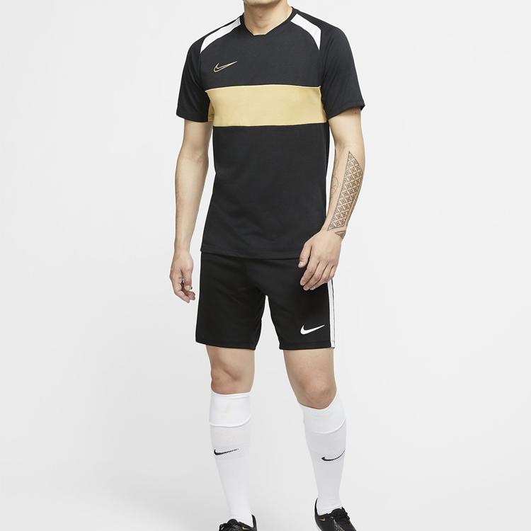 Nike Maglietta da Calcio a Maniche Corte Dri-Fit Academy ad Asciugatura Rapida Uomo Top Nero Bianco Oro BQ7353-010
